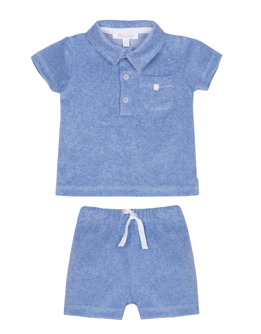 Tweedelig badstof setje van Patachou met polo shirt en short in lichtblauw 
