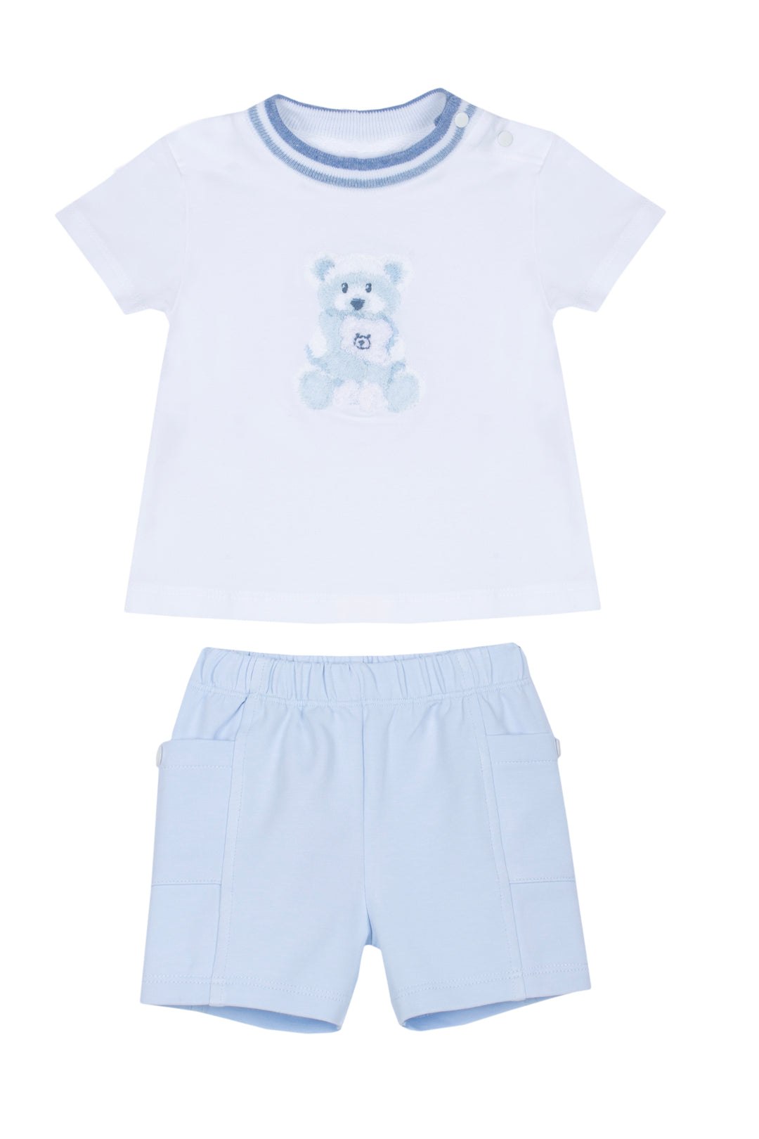 Patachou baby shirt wit met lichtblauwe teddy beer applicatie