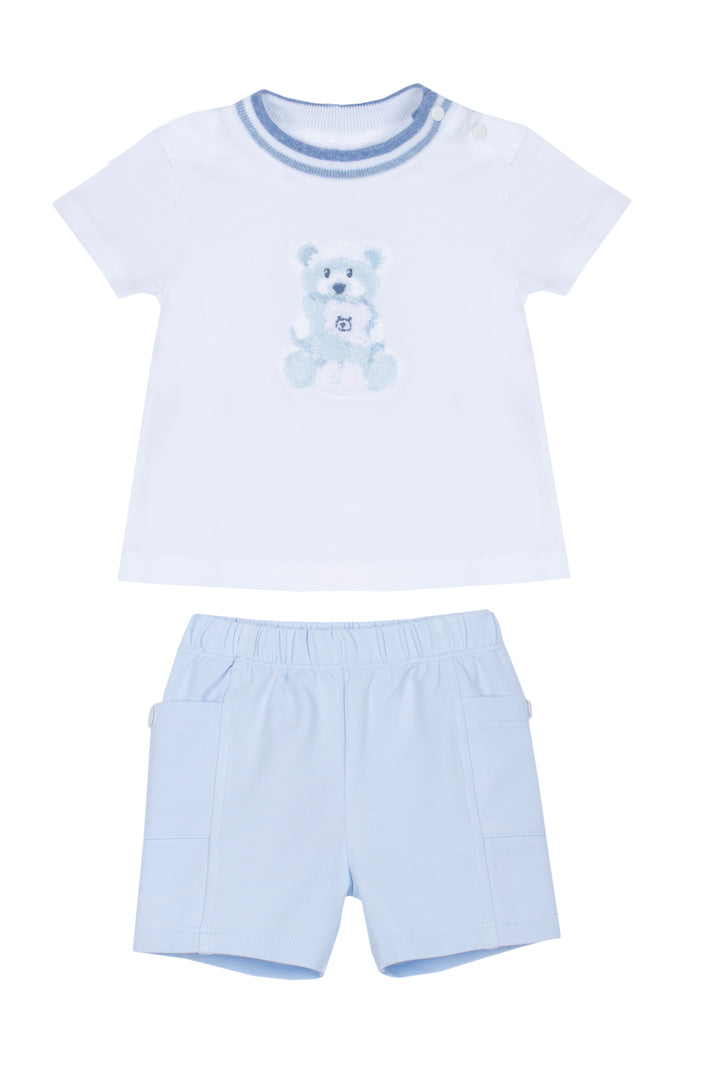 Patachou baby shirt wit met lichtblauwe teddy beer applicatie