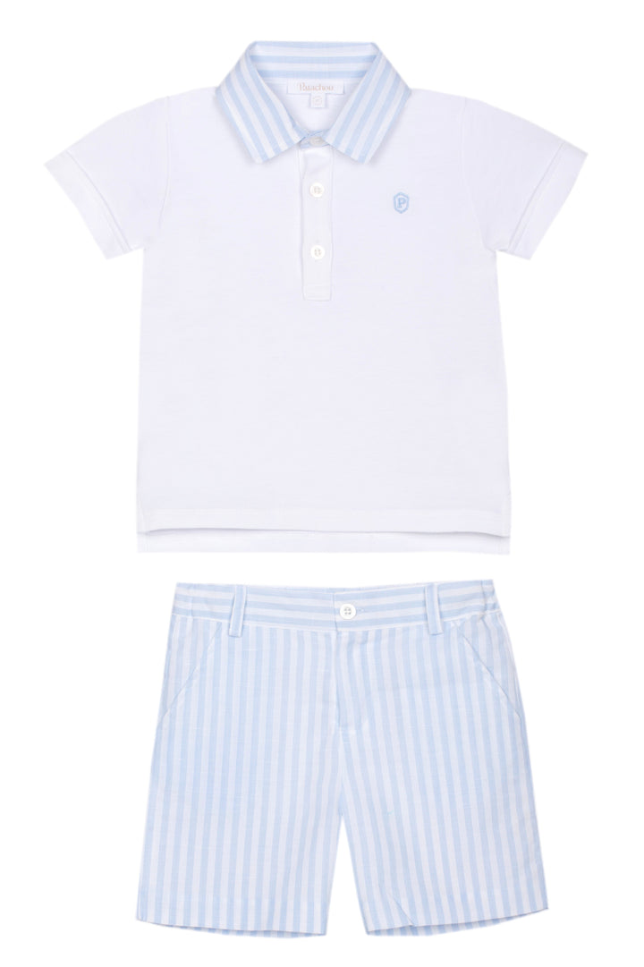 Jongens set van Patachou met wit polo shirt en gestreept short 