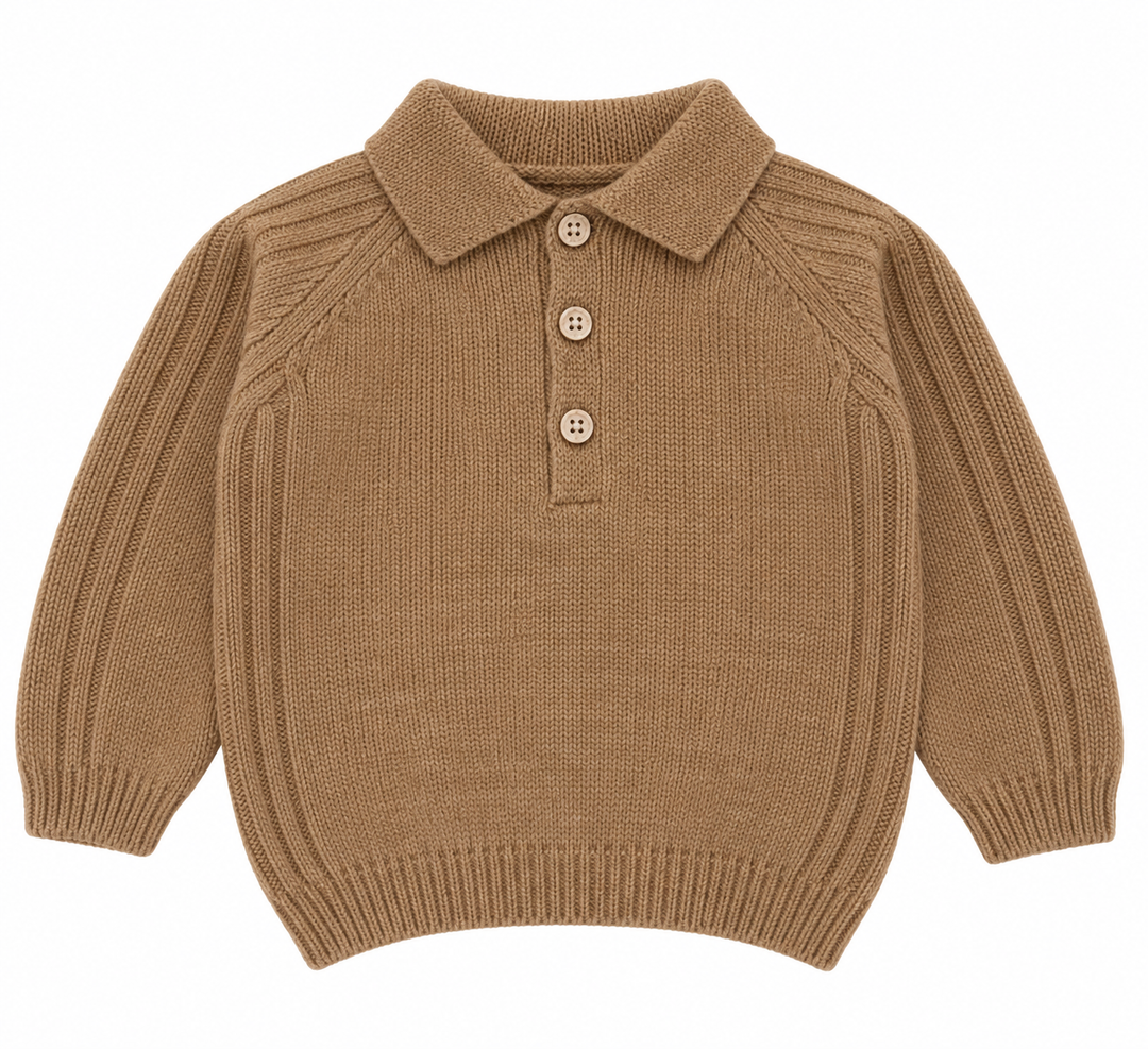 cognac kleurige merino wollen polo van wedoble 