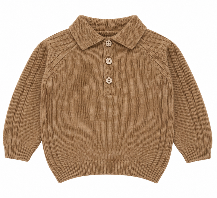 cognac kleurige merino wollen polo van wedoble 