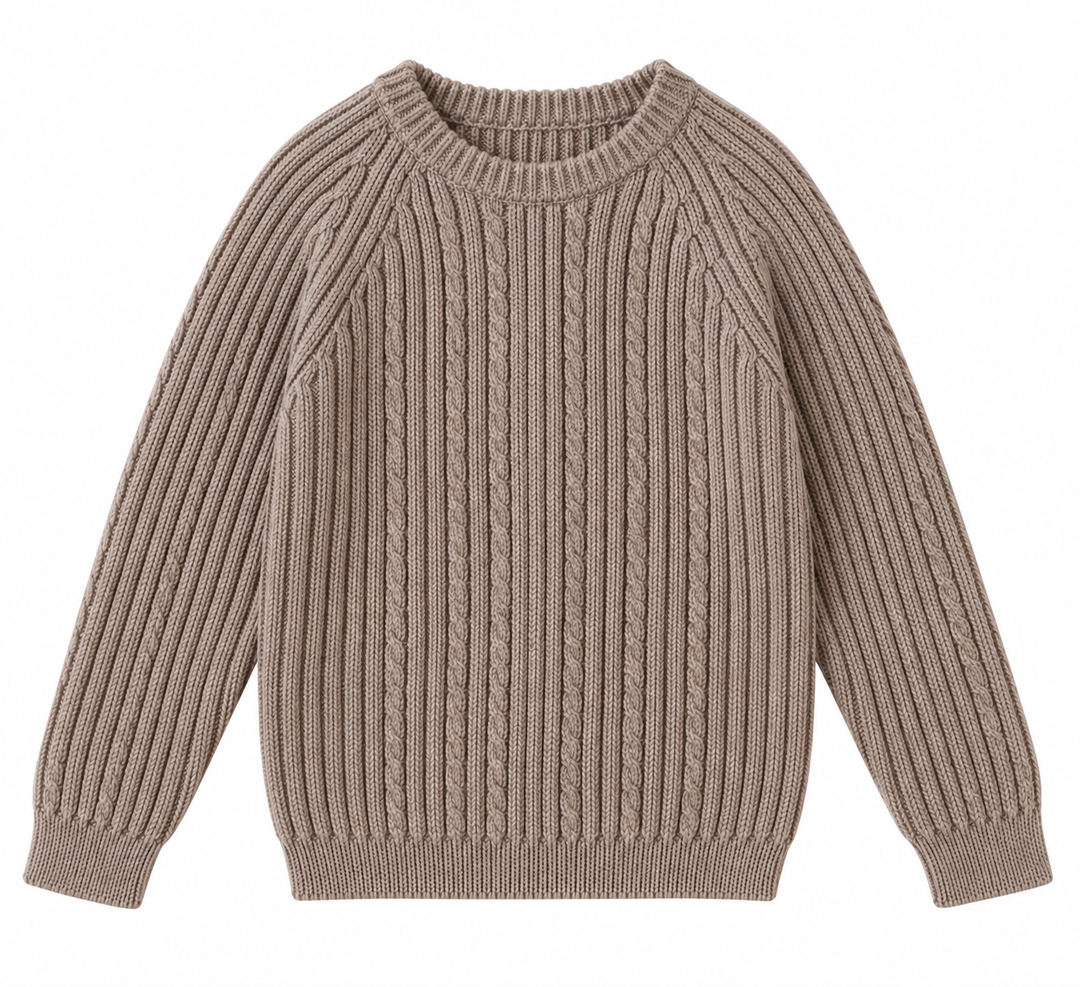 Wollen gebreide trui met ronde kraag unisex van wedoble taupe kleur 