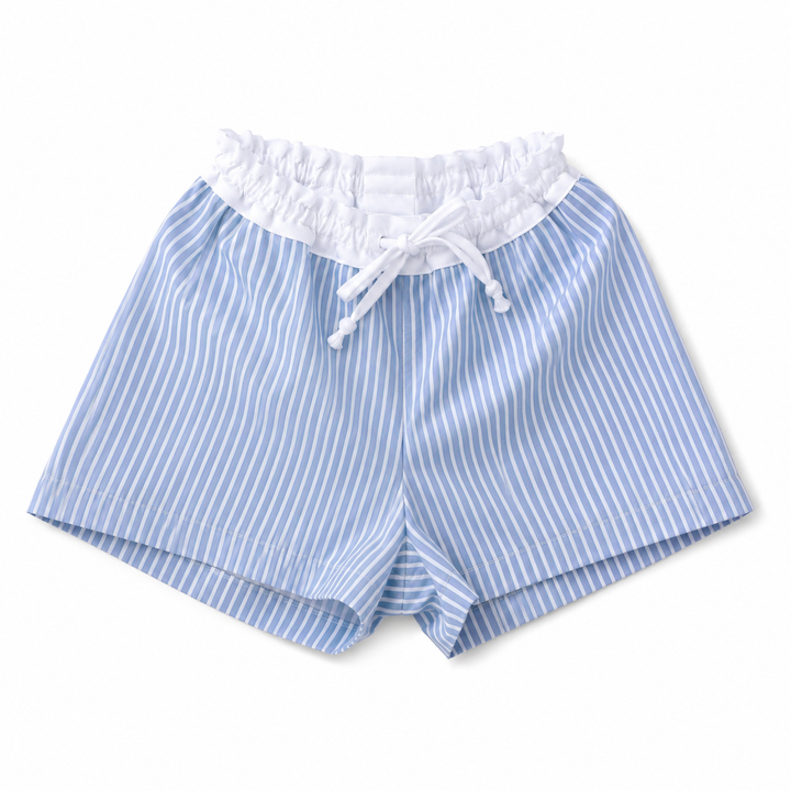 Zwembroek met strepen voor baby's lichtblauw met wit
