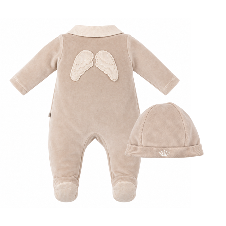 First Angels velours gift set beige & offwhite | Babypakje met vleugels & mutsje