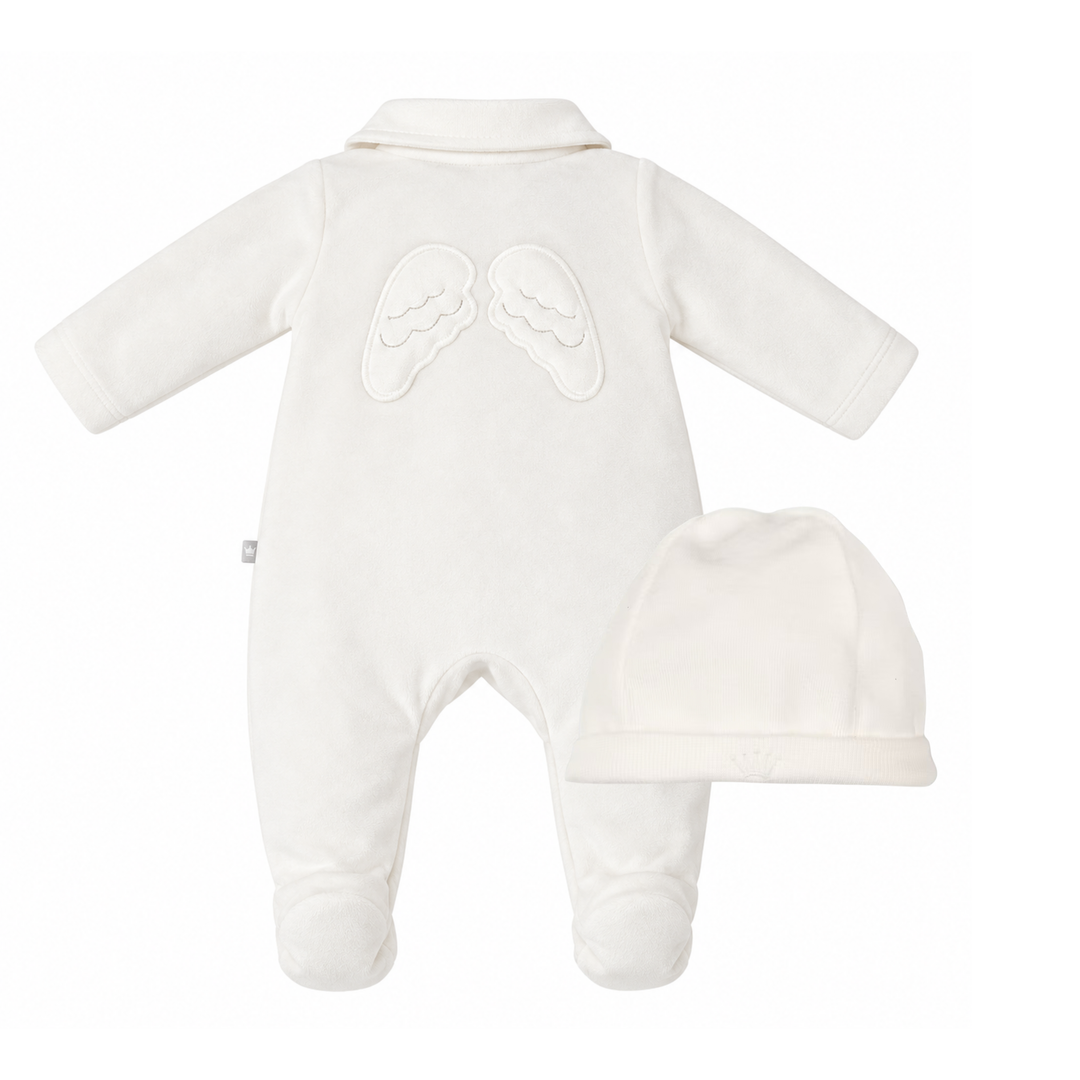 First Angels velours gift set beige & offwhite | Babypakje met vleugels & mutsje