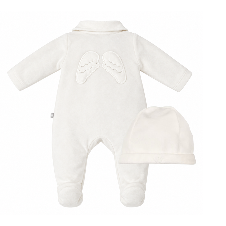 First Angels velours gift set beige & offwhite | Babypakje met vleugels & mutsje
