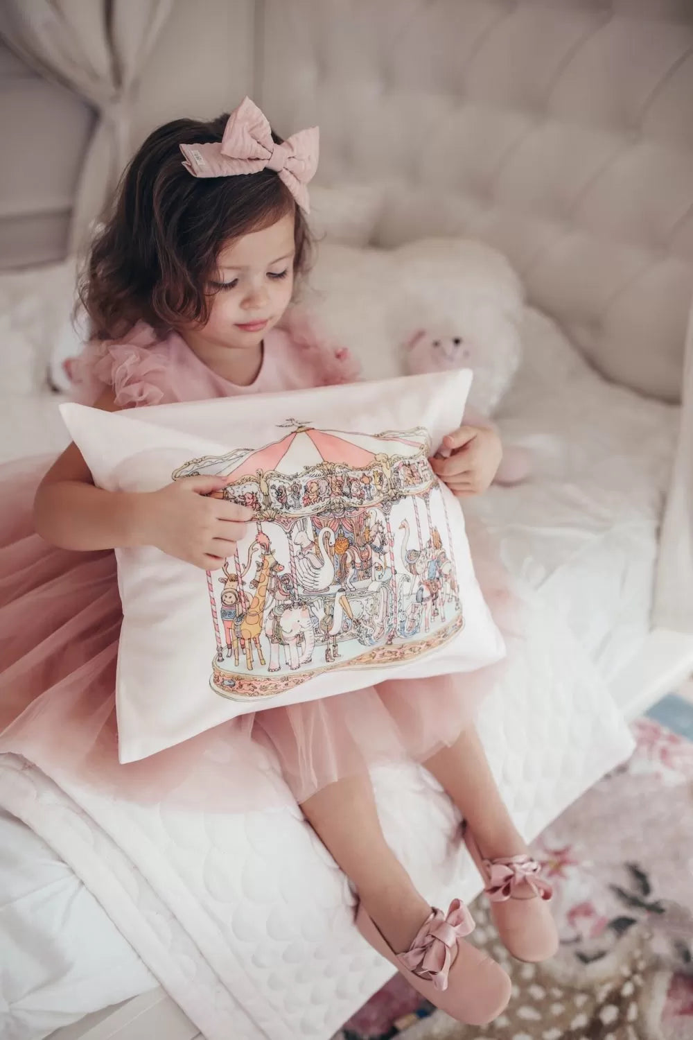 Satin Cushion Cover Carrousel (pink) - Atelier Choux