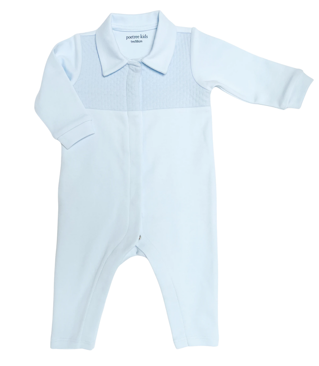 Lichtblauw jersey katoen babypakje met puntkraag zonder voethes van Poetree Kids
