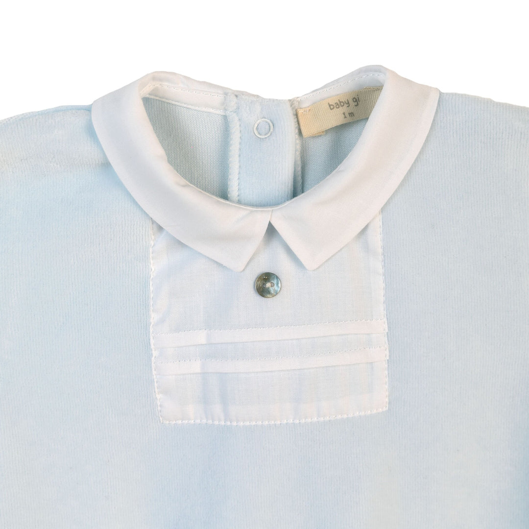 Babypakje velours puntkraag wit  (lichtblauw) - Baby Gi