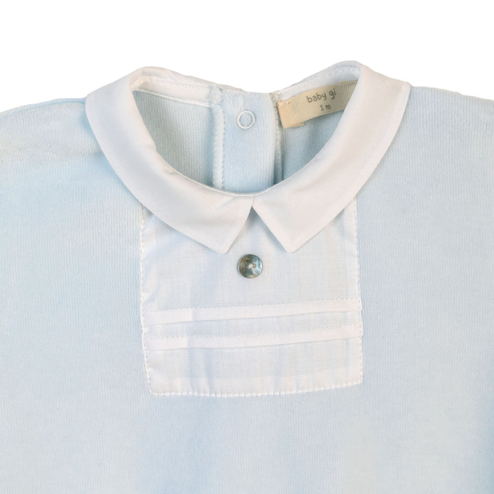 Babypakje velours puntkraag wit  (lichtblauw) - Baby Gi