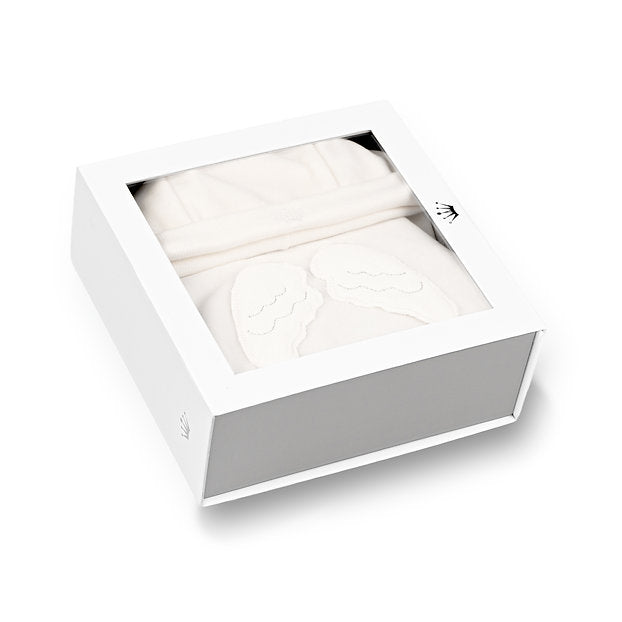 First Angels velours gift set beige & offwhite | Babypakje met vleugels & mutsje