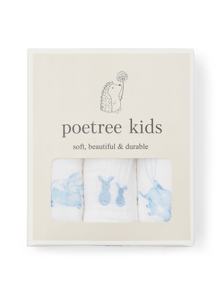 Set van 3 hydrofiele doekjes uit de Blue Dreams collectie van het merk Poetree Kids