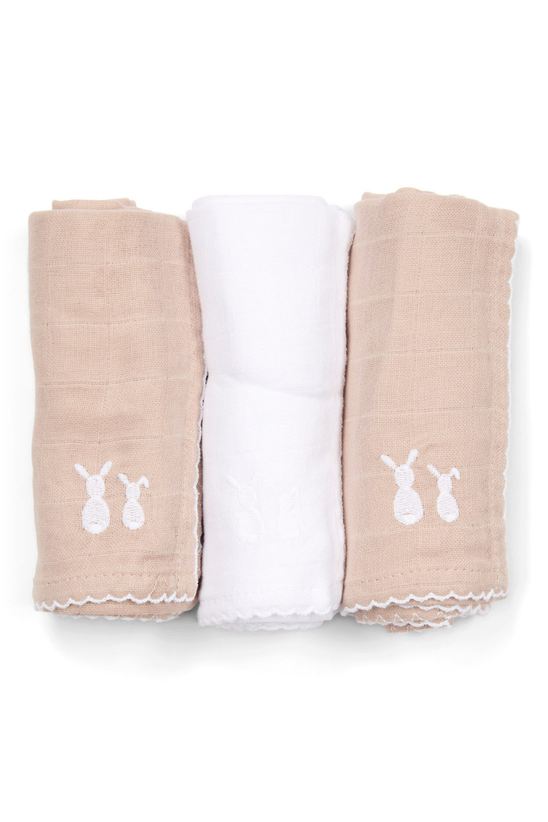 set an 3 hydrofiele doeken in camel en wit afmeting 60x60 van het merk Poetree Kids