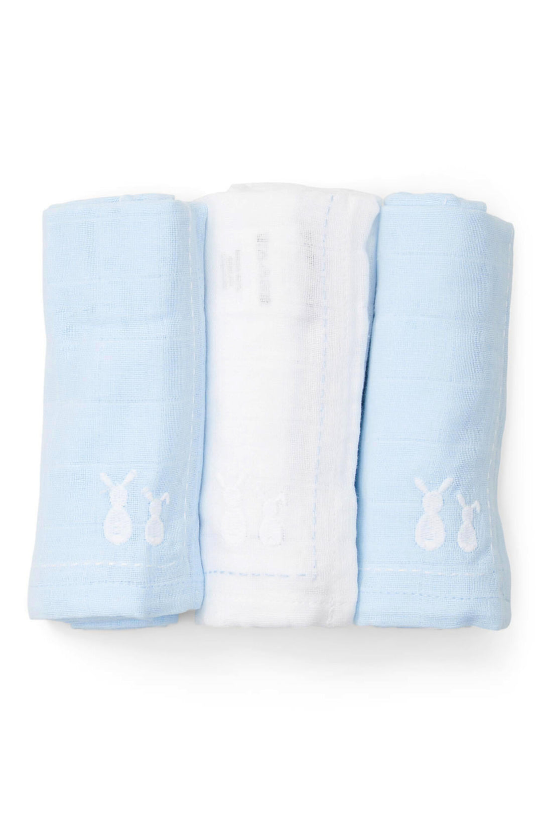 3 hydrofiele doeken uit de Poetree kids collectie in het lichtblauw en wit afmeting 60x60