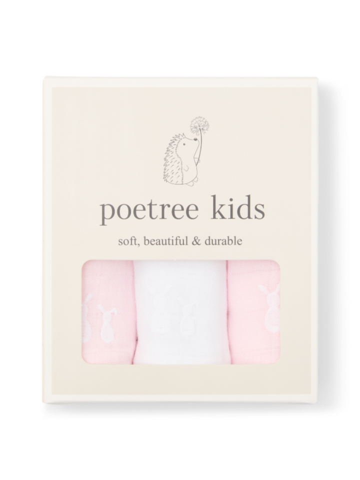 Hydrofiele doekjes 3 stuks, in doosje van het merk Poetree Kids in het lichtroze