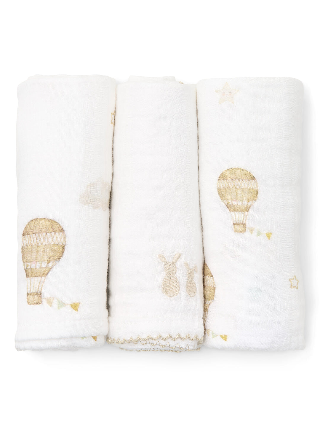 3 hydrofiele doekjes uit de Little Voyager collectie met luchtballonnen van het merk Poetree Kids