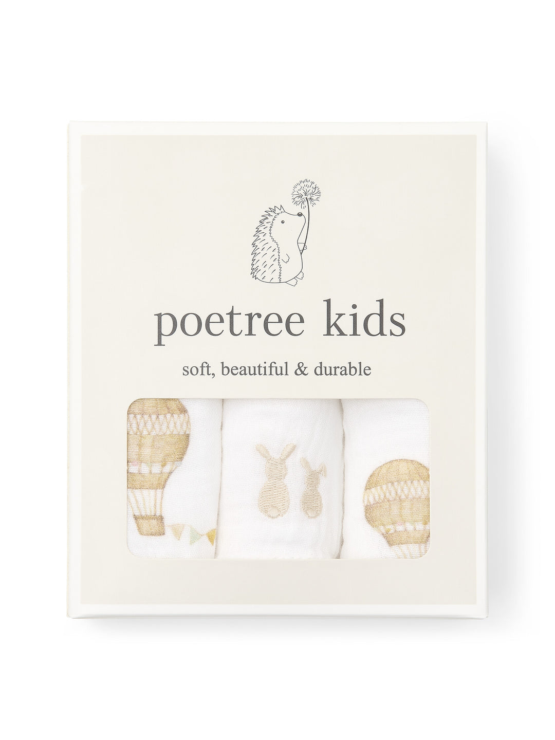 Doosje met 3 hydrofiele doeken uit de Little Voyager collectie van het merk Poetree Kids