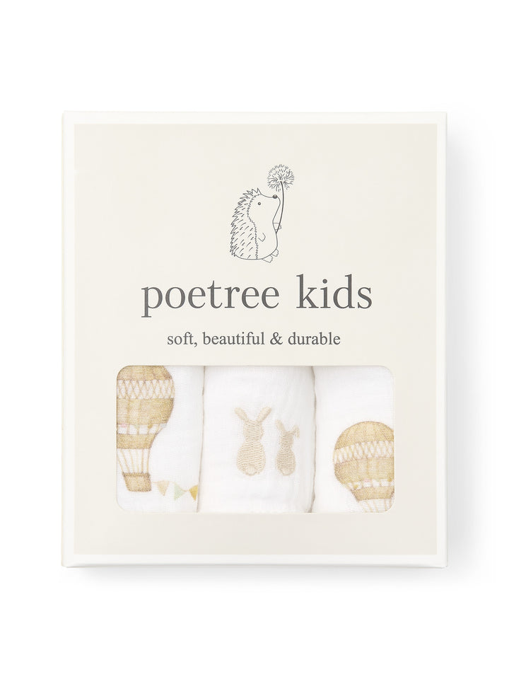 Doosje met 3 hydrofiele doeken uit de Little Voyager collectie van het merk Poetree Kids