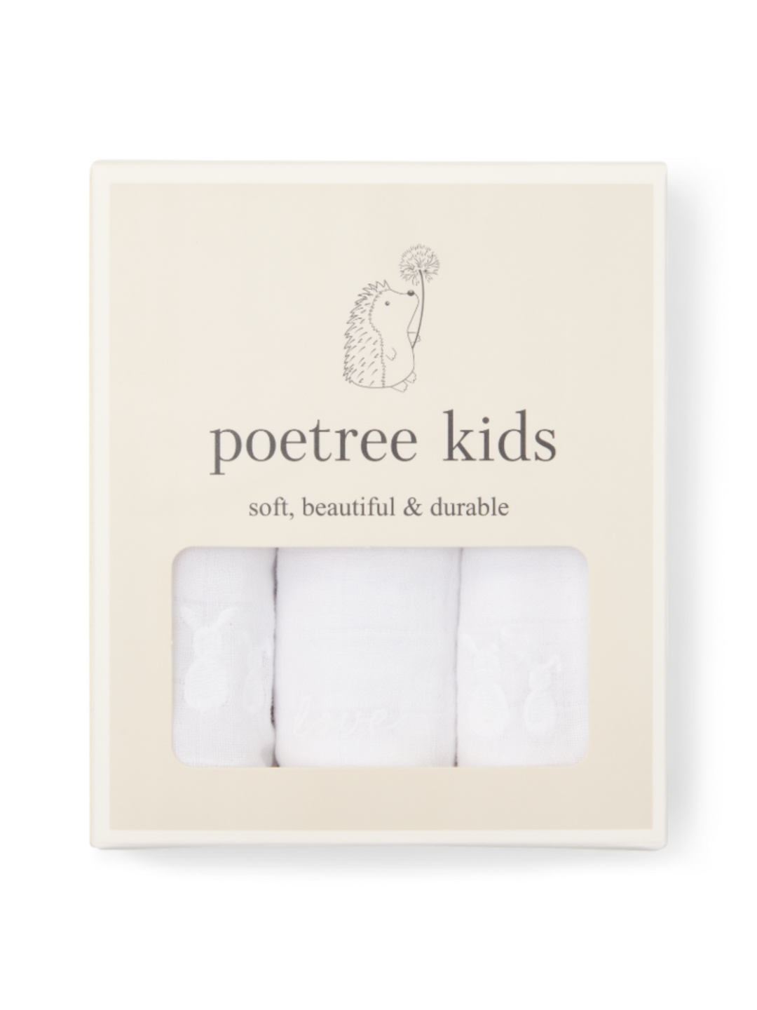 Doosje met 3 hydrofiele doekjes 60x60 in wit van het merk Poetree Kids