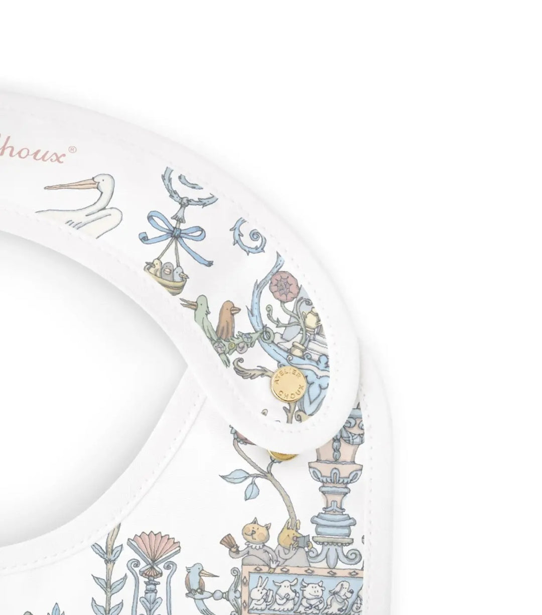 Satin Bib Toile de Jouy (lichtblauw) - Atelier Choux