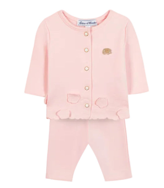 Zachtroze set vest en legging van Tartine et Chocolat met fijne knoopjes en verfijnde details