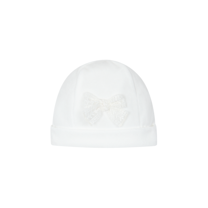 Mutsje velours kanten strik (off white) - Deolinda