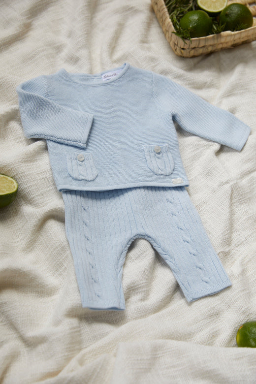 Babypakje 2-delig gebreid (lichtblauw) - Tartine et Chocolat