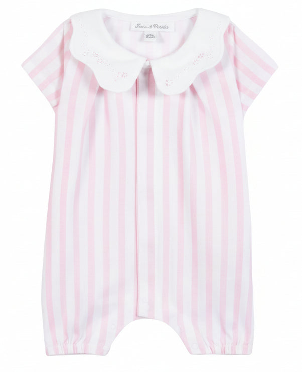 Gestreept boxpakje van Tartine et Chocolat in lichtroze met klassieke kraag en subtiel borduurwerk