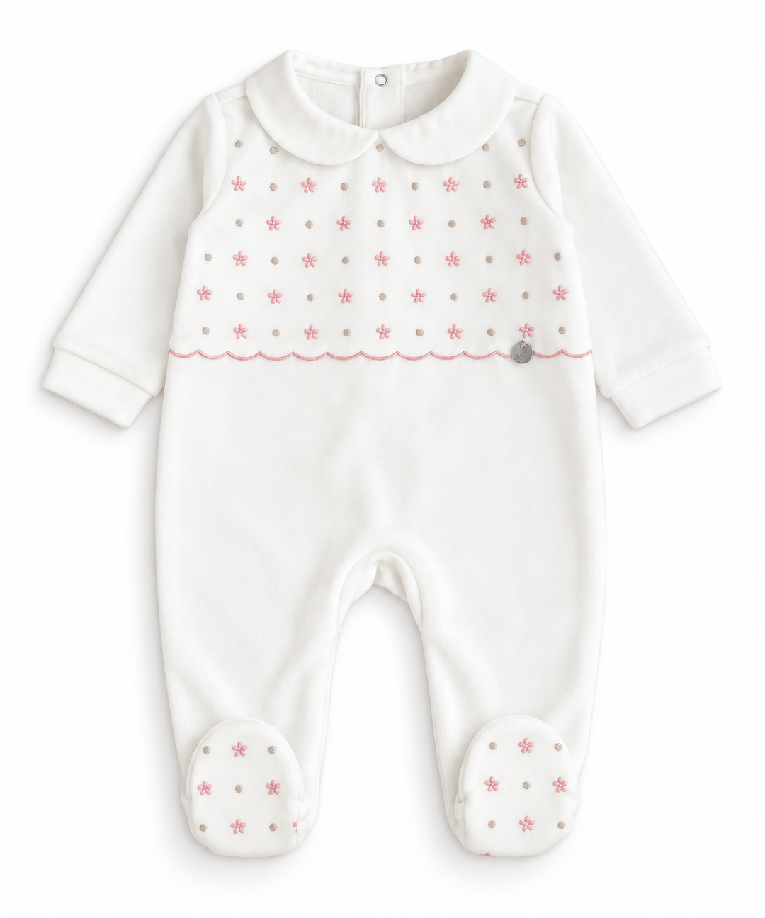Pureté du Bébé wit babypakje met geborduurde roze bloemetjes