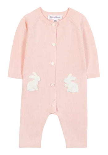 Lichtroze boxpakje van Tartine et Chocolat met konijnenapplicatie en knoopsluiting