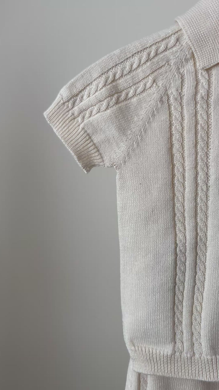 Gebreide baby set polo & short off white – Wedoble