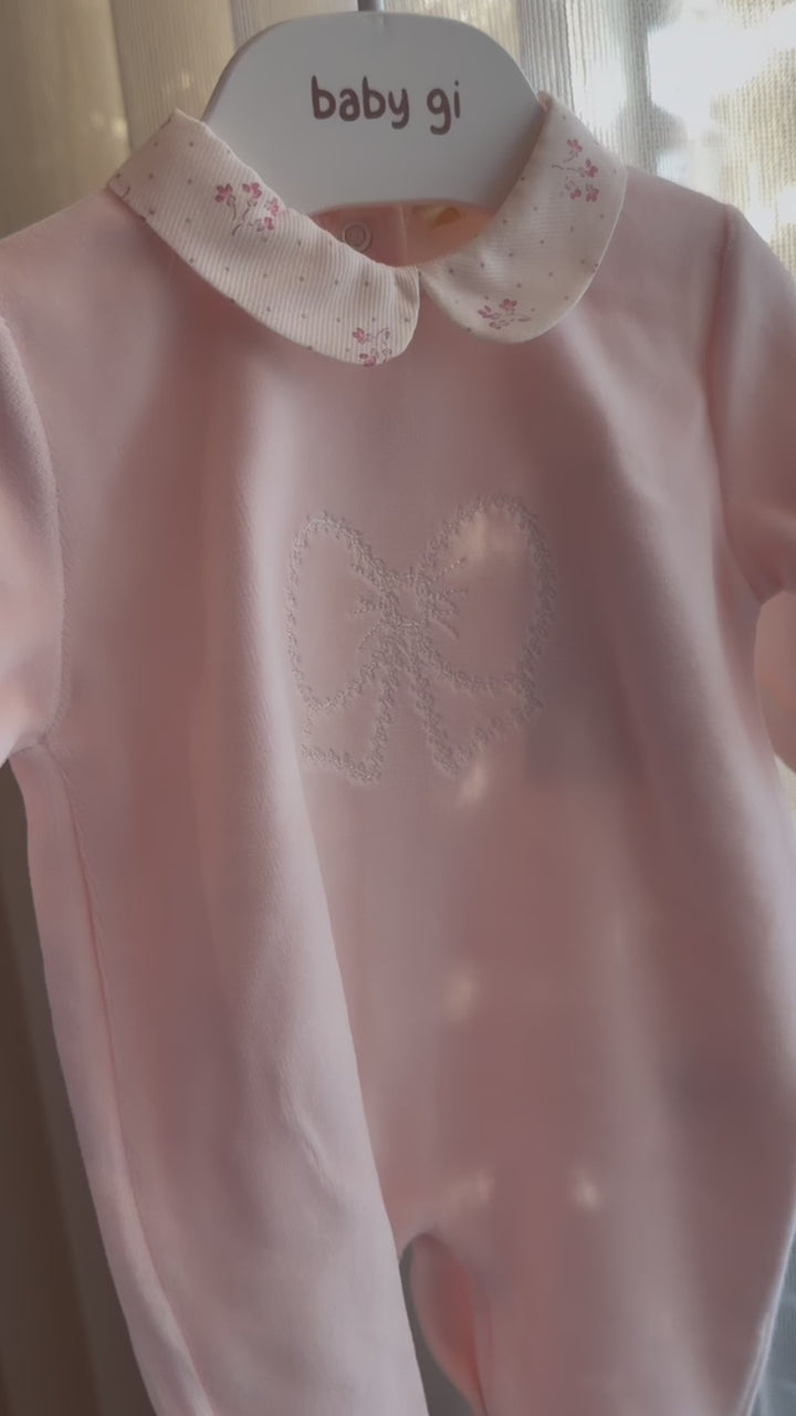 Baby Gi Velours Babypakje met Bloemenkraag en Strik