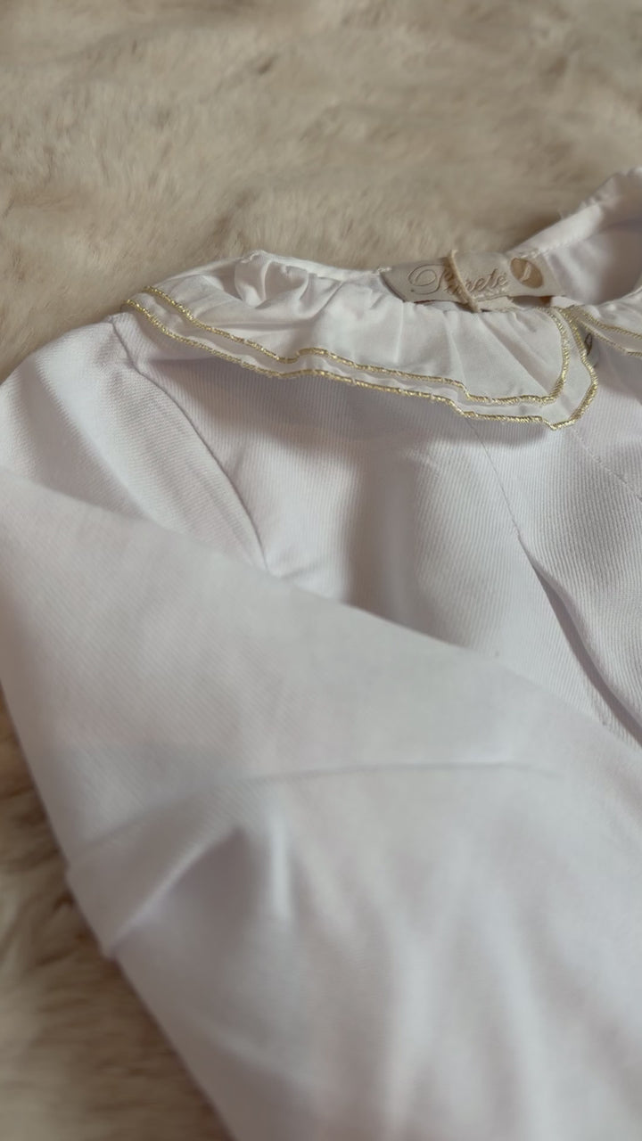 Pureté du Bébé romper met volantkraag en gouden lurex bies