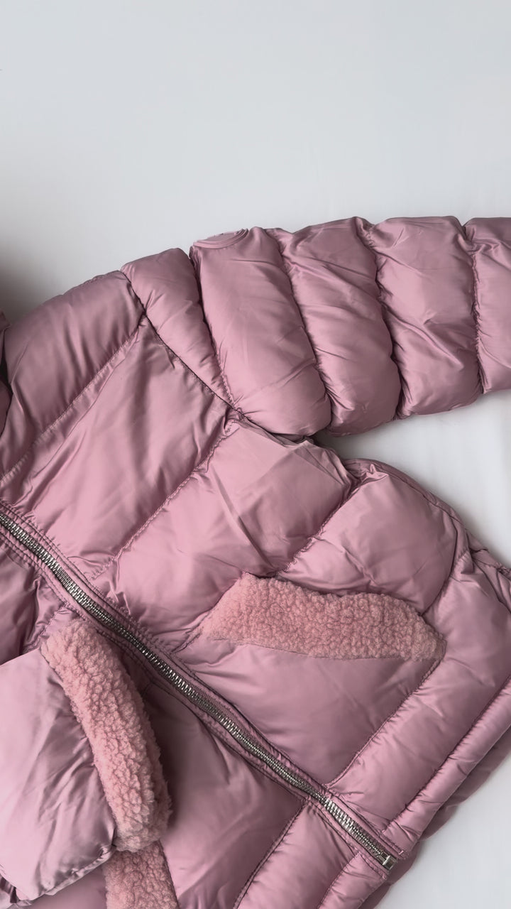 Martin Aranda Gewatteerde Winterjas met Teddy Details – Oudroze