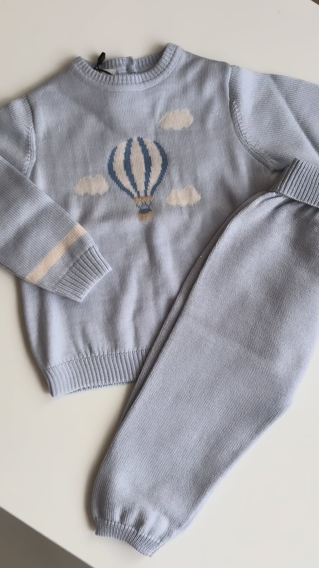 Maglificio di Verona 2-delige babyset met luchtballon van 100% Lana wol - Lichtroze & Lichtblauw