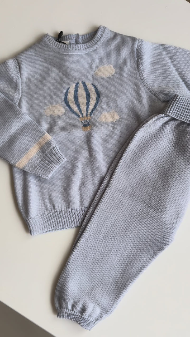 Maglificio di Verona 2-delige babyset met luchtballon van 100% Lana wol - Lichtroze & Lichtblauw
