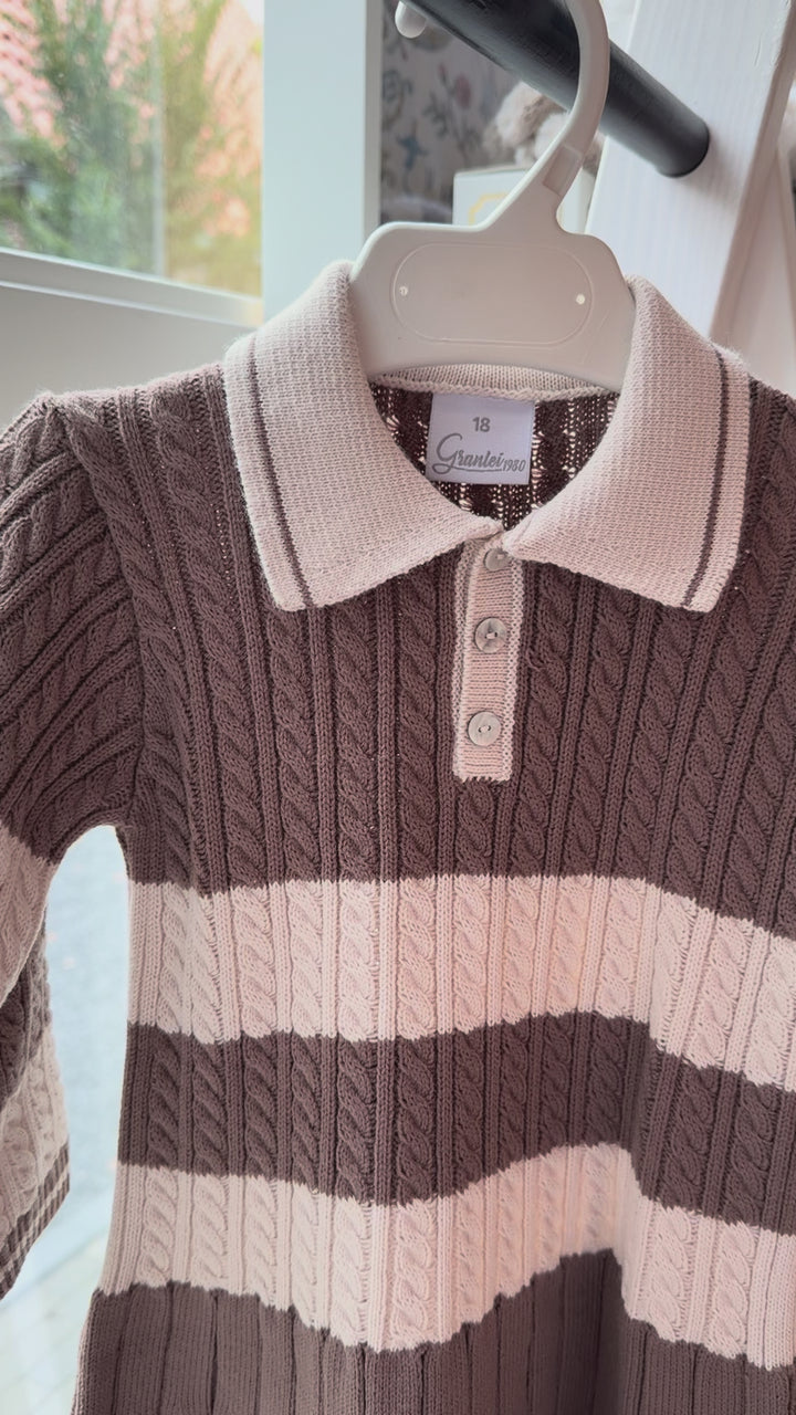Gebreid Meisjesjurkje met Polokraag – Bruin & Sand