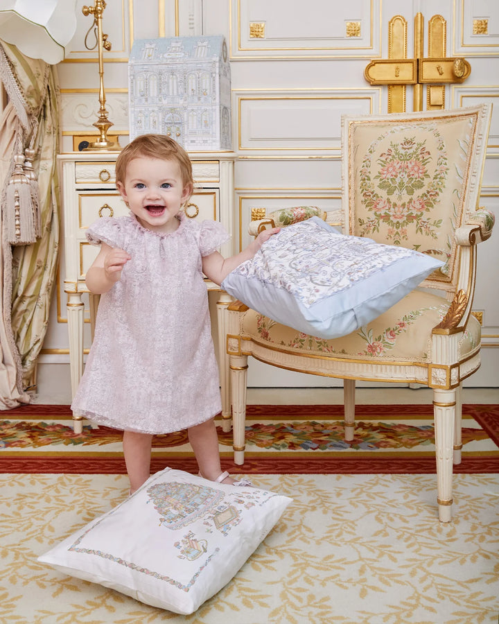 Satin Cushion Toile de Jouy (blue) - Atelier Choux