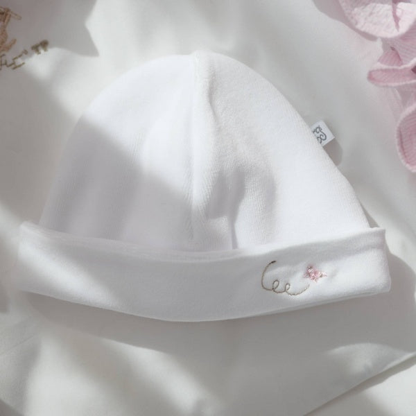 Mutsje Pink Garden party velours (wit/roze) - Theophile et Patachou